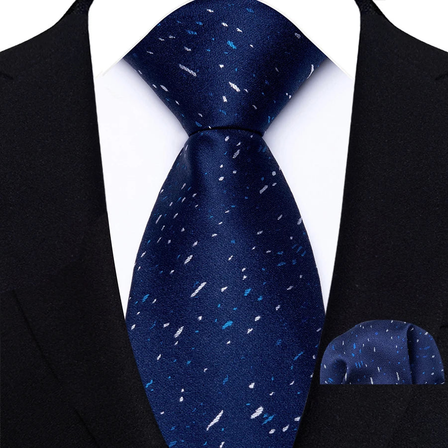Blue Luxury Jacquard Handkerchief Set Dot Plaid 8CM Tie