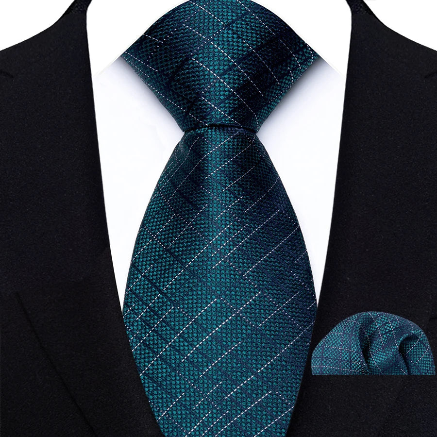 Green Luxury Jacquard Handkerchief Set Dot Plaid 8CM Tie