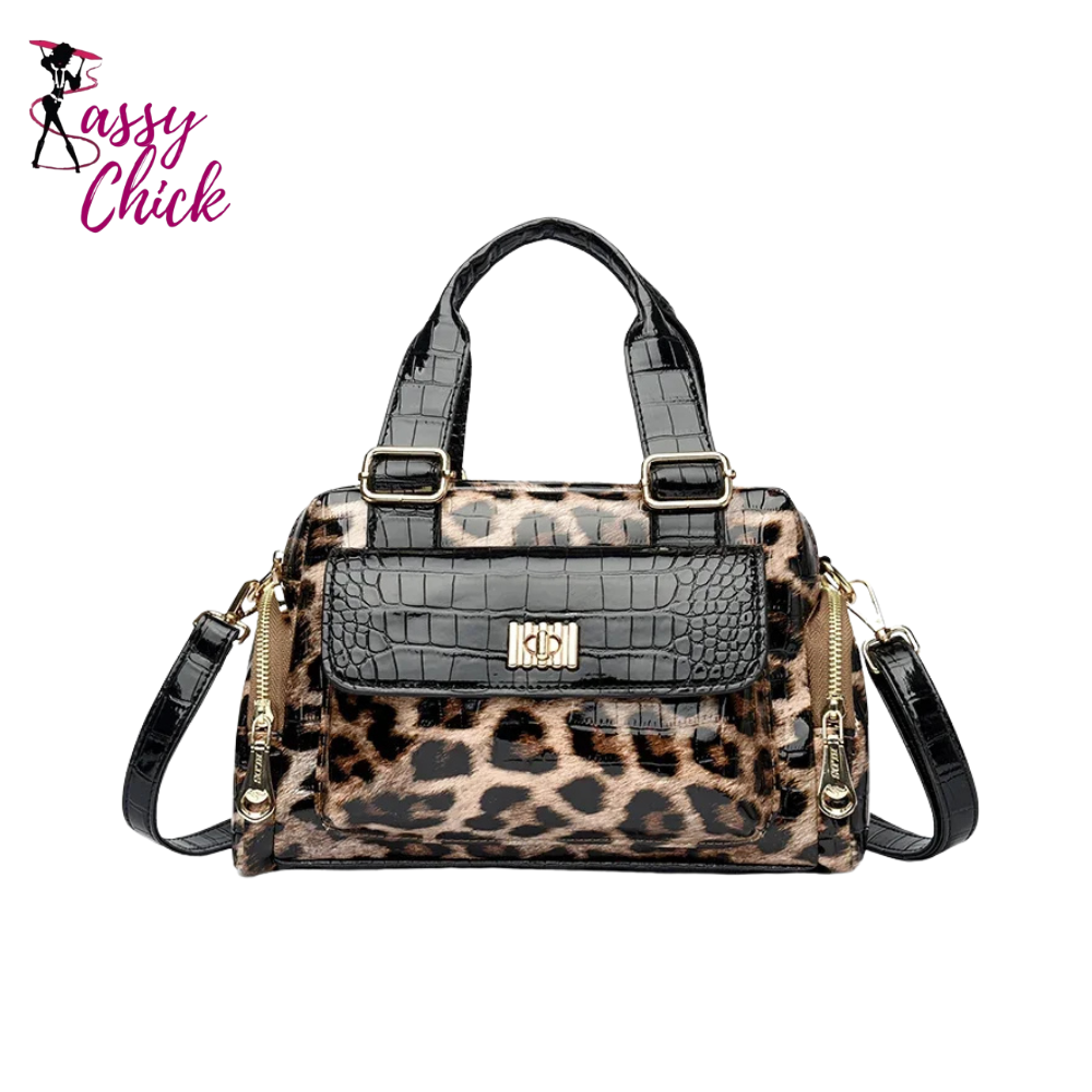 Luxury Leopard Print Shoulder Crossbody Bag Sassy Chick Logo