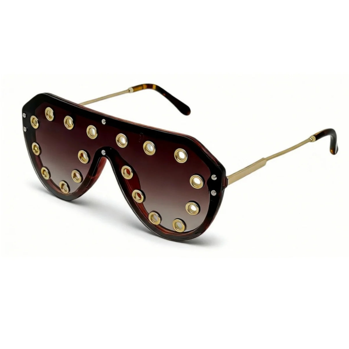 Luxury Metal Rivet Oversized One-piece Sunglasses