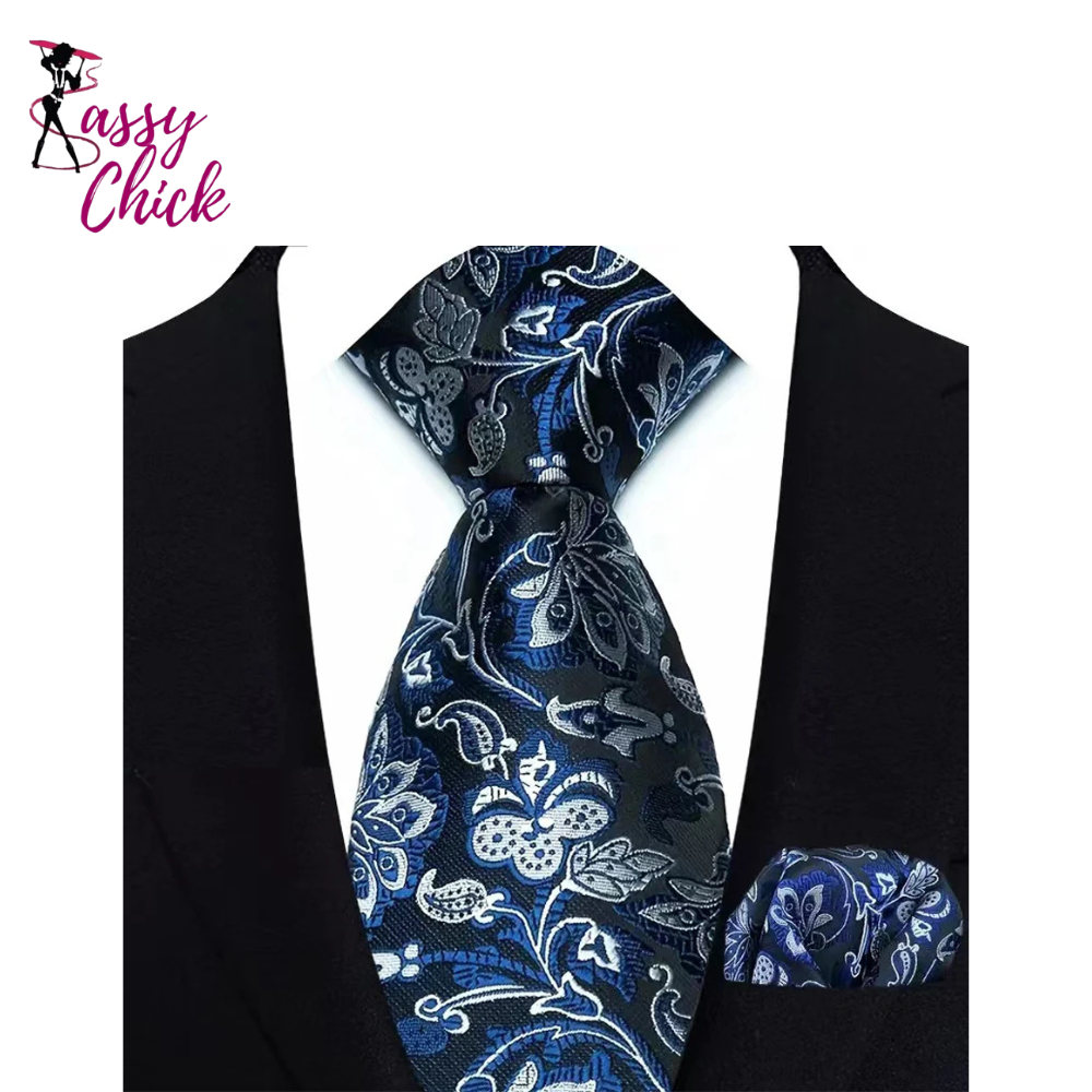 Luxury Navy Pocket Square 8cm Necktie Gravata Sassy Chick Logo