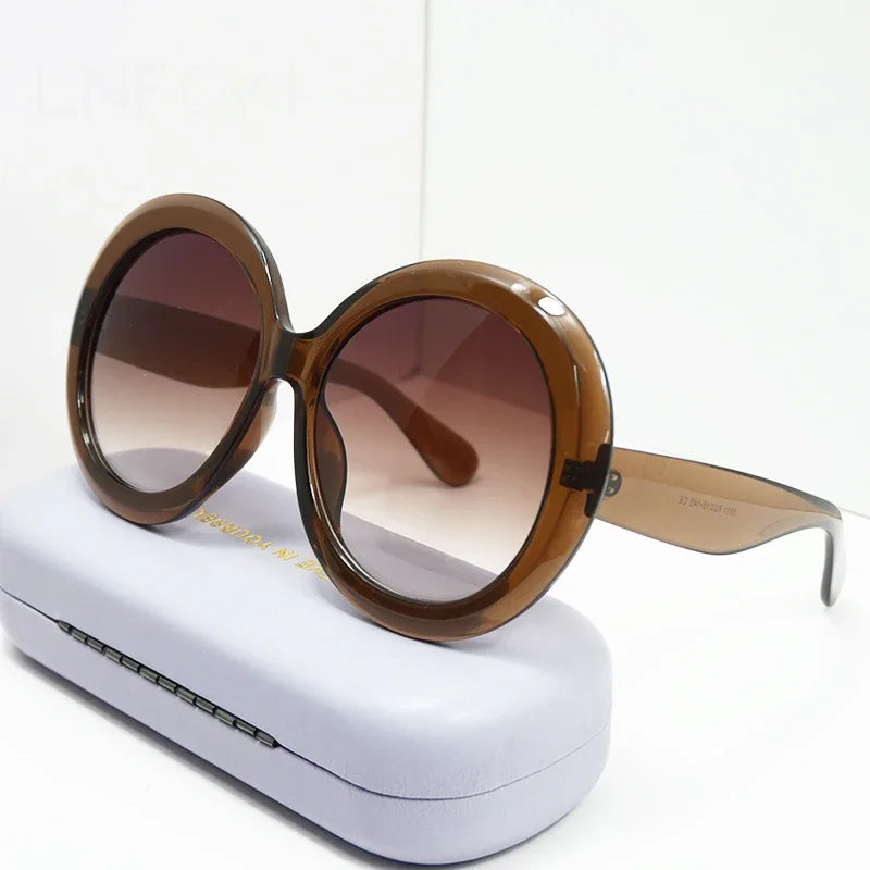 Brown Luxury Oversized Round Goggles Sunglasses