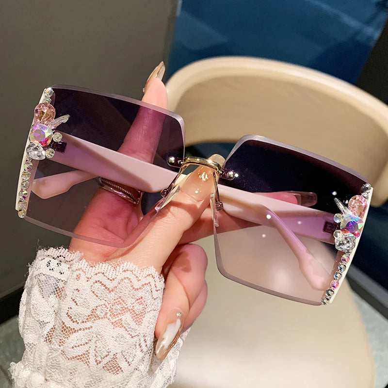 Pink Luxury Oversized Square Rimless Sunglasses