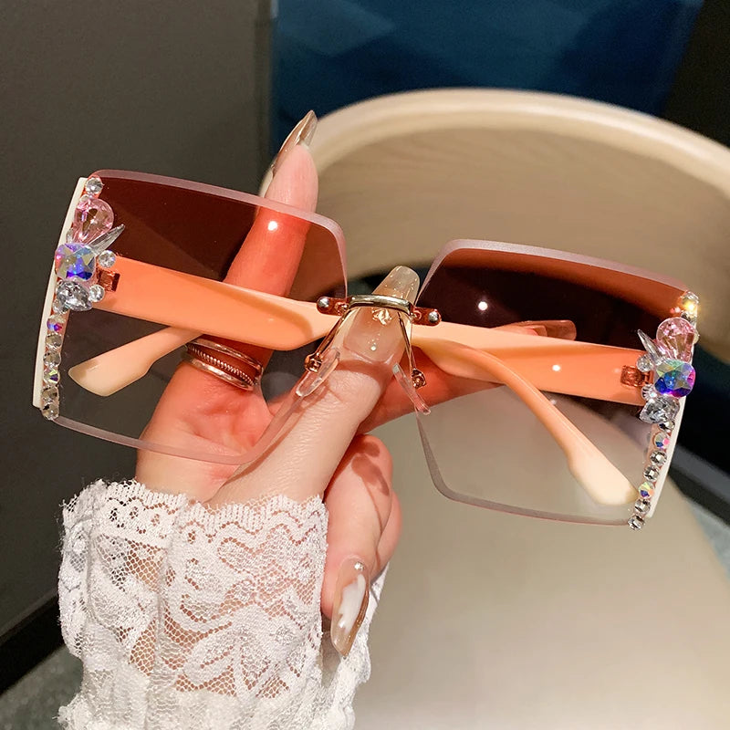 Orange Luxury Oversized Square Rimless Sunglasses