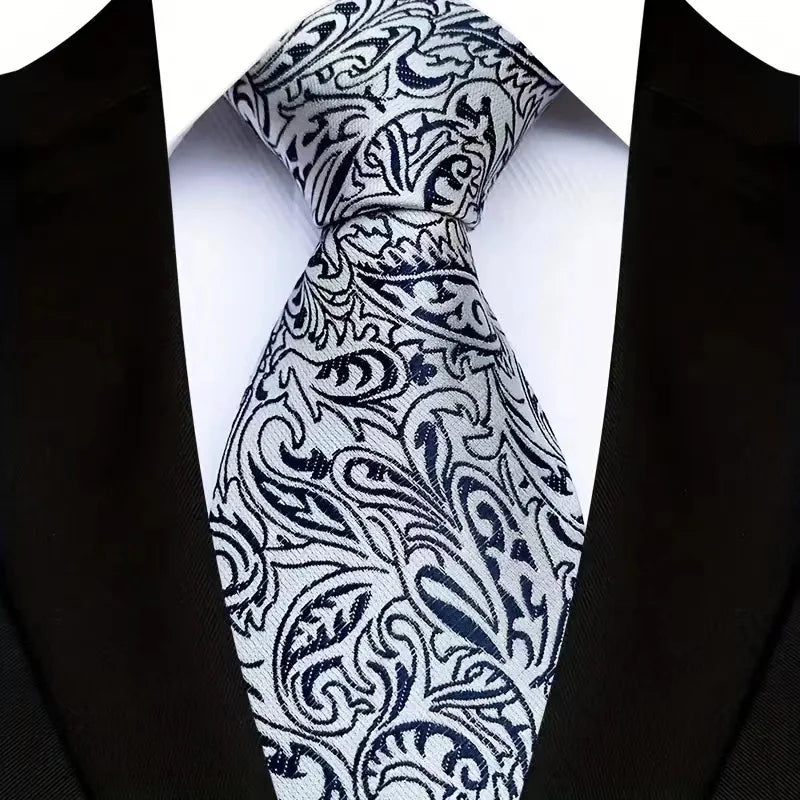 White Black Luxury Paisley Floral 8CM Necktie