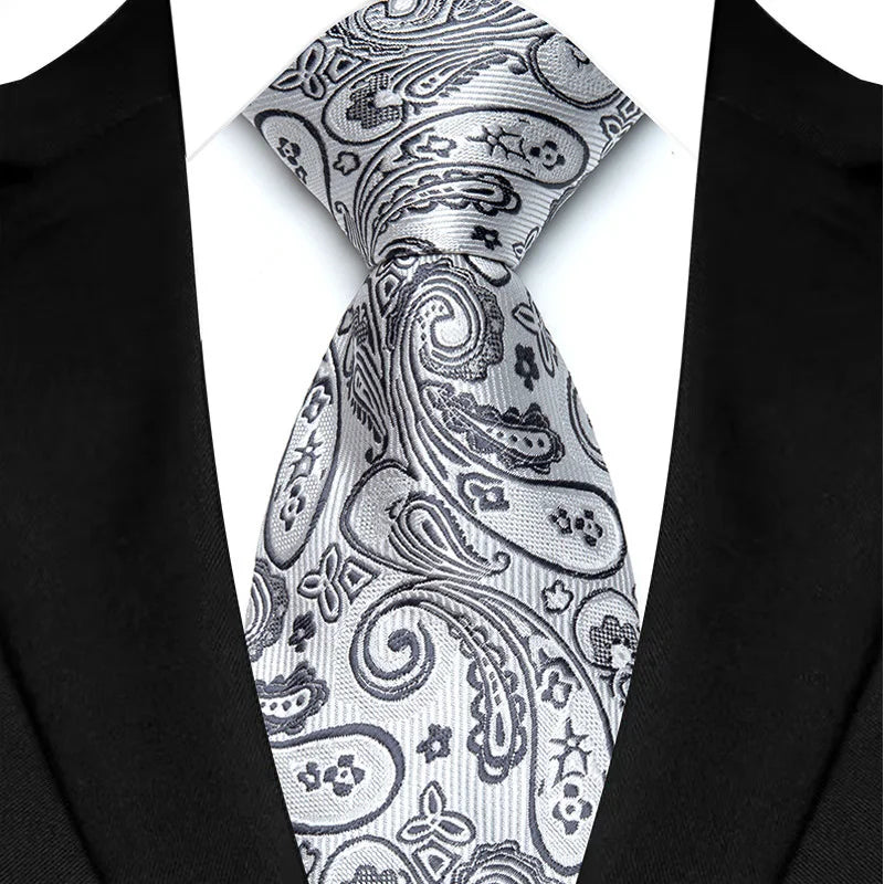 White Black Luxury Paisley Floral 8CM Necktie