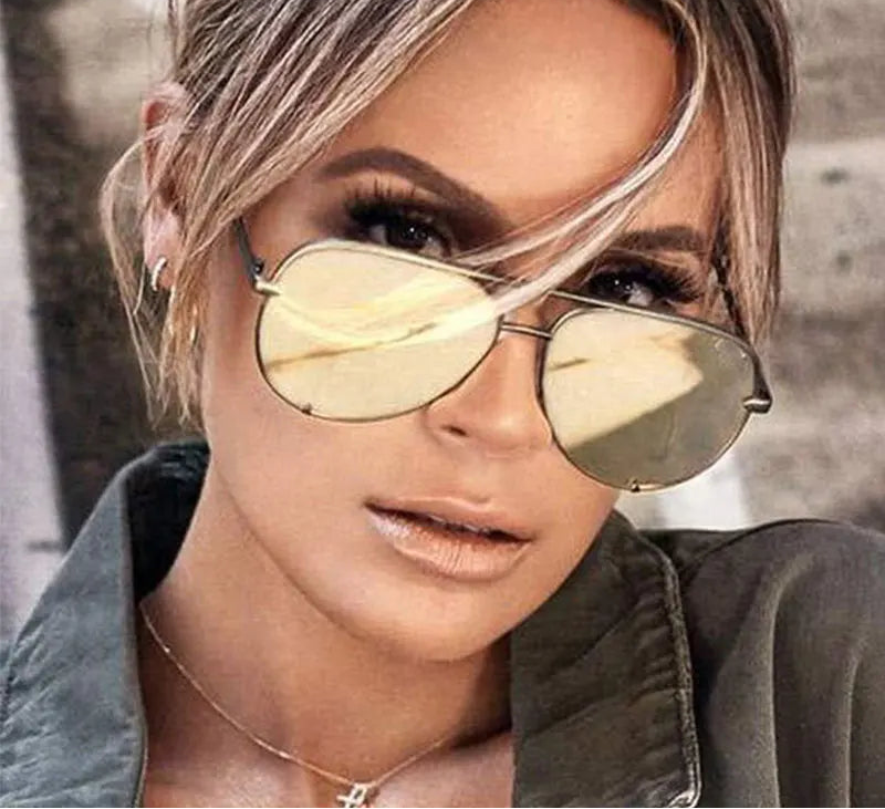 Model Using Luxury Pilot Vintage Oversized Sunglasses