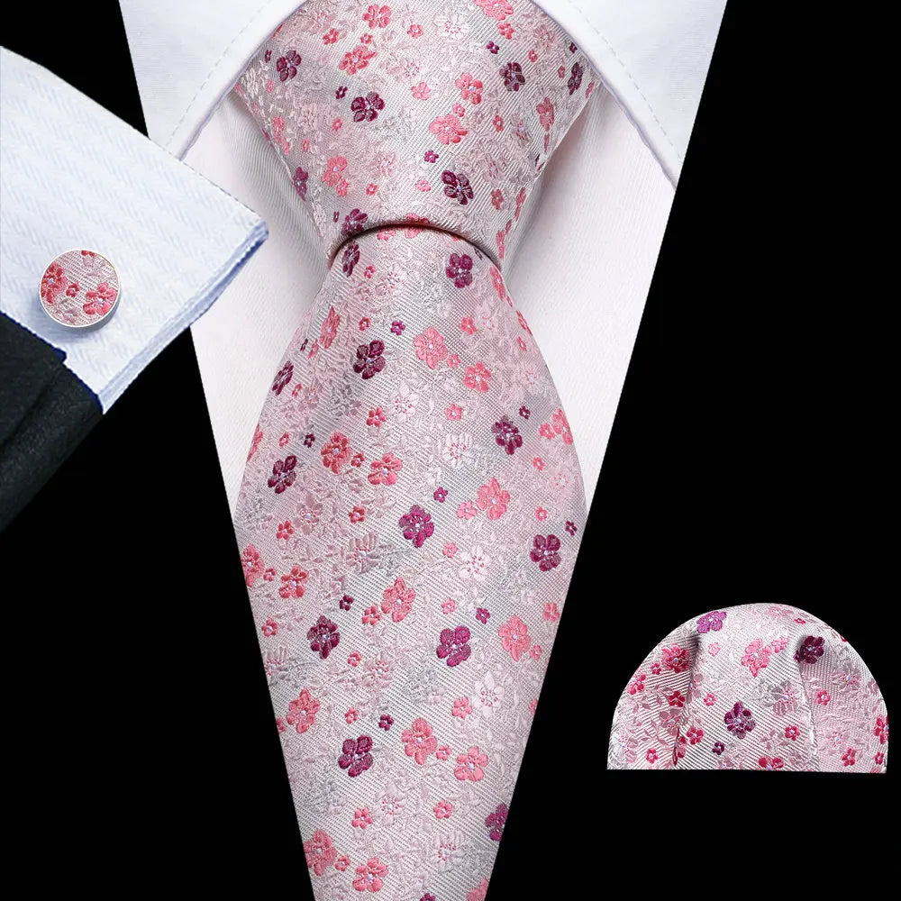 Luxury Pocket Square Cufflink Set Floral Silk Necktie