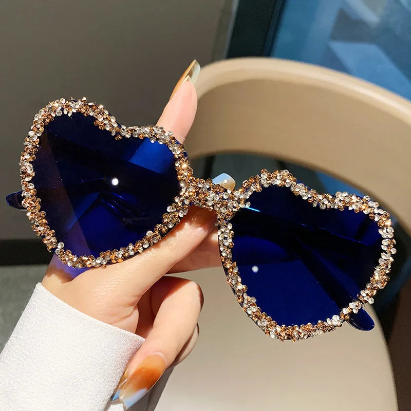Blue Luxury Punk Love Heart Sunglasses