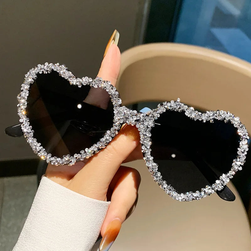 Black Luxury Punk Love Heart Sunglasses