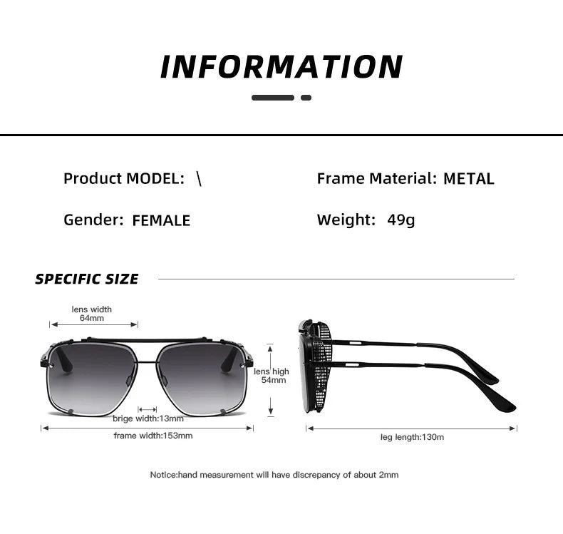 Size of Luxury Punk Steampunk Vintage Sunglasses