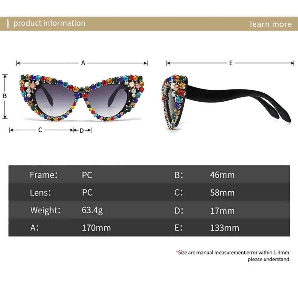 Size of Luxury Retro Cat eye Rhinestone Fashion Sunglasses