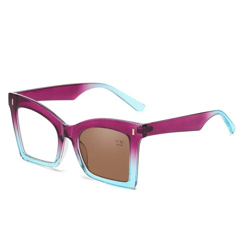 Purple blue Luxury Retro Photochromic Reading Glasses