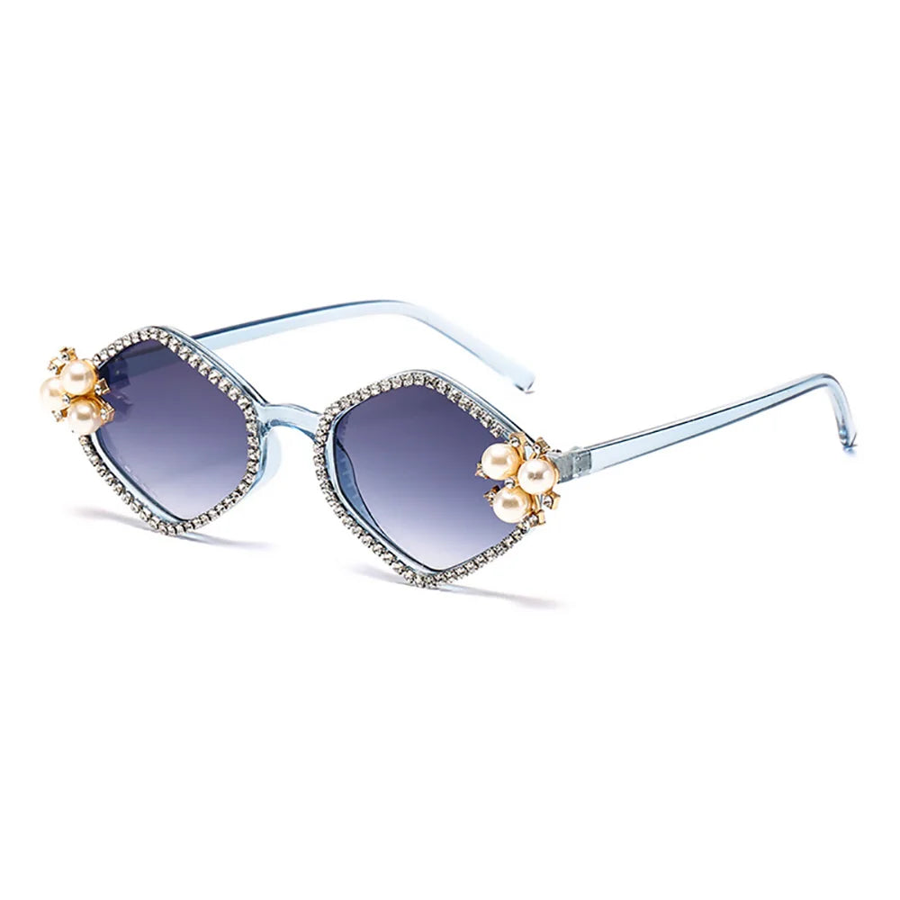 Blue Luxury Rhinestone Pearl Rhombic Sunglasses