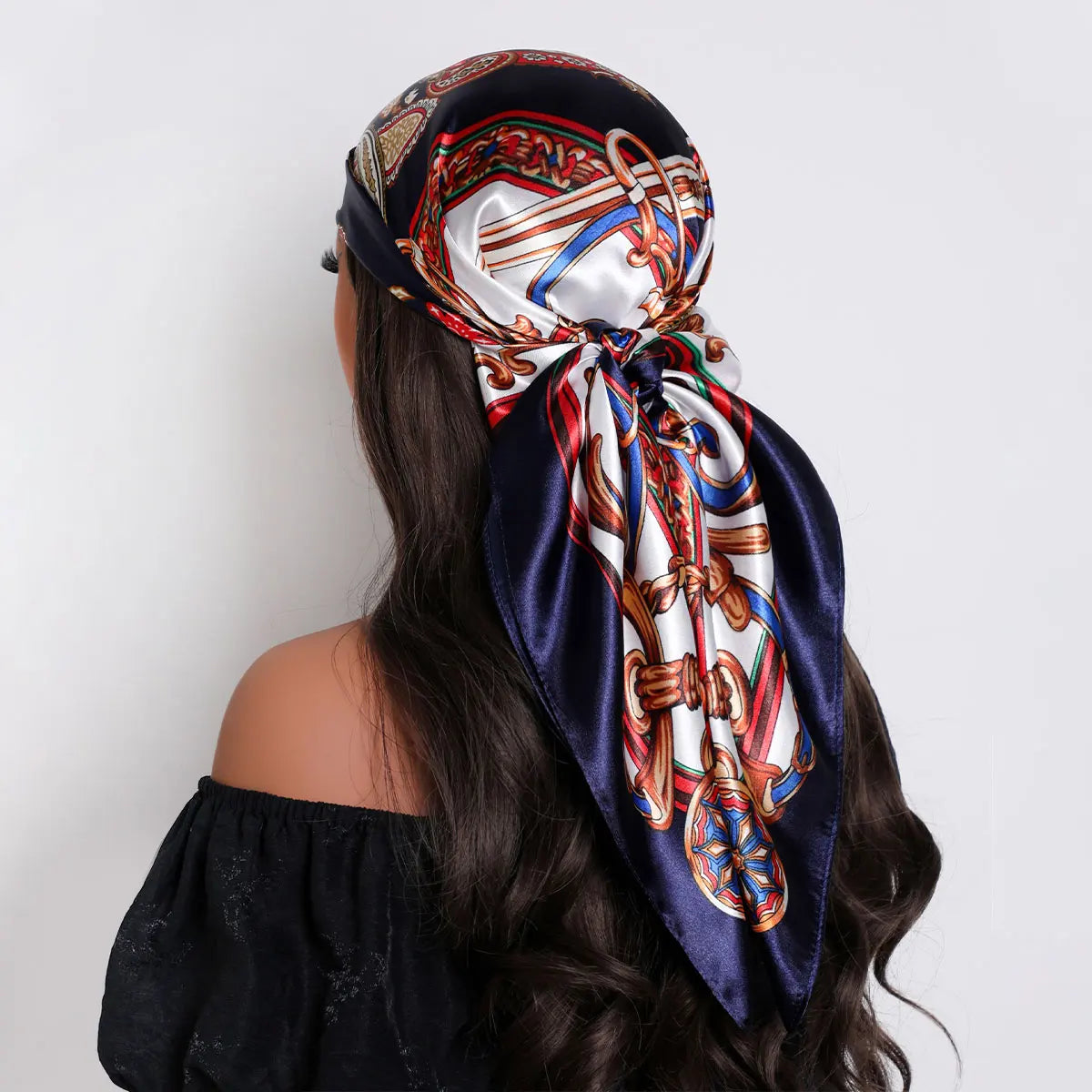 Blue Luxury Silk Foulard Satin Soft Neckerchief Hijab Bandana