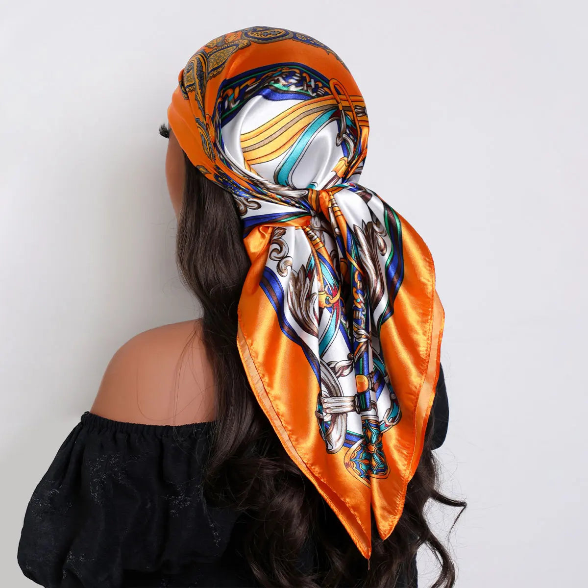 Orange Luxury Silk Foulard Satin Soft Neckerchief Hijab Bandana