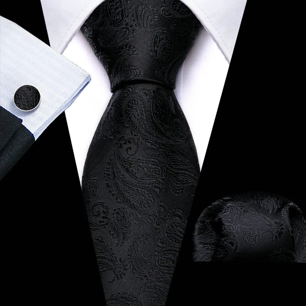 Black Luxury Silk Jacquard Floral Paisley Necktie