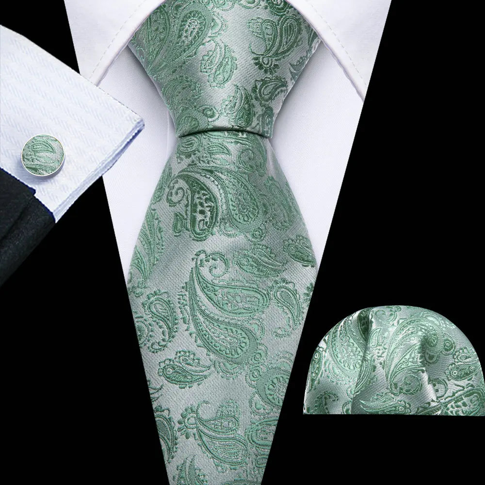 Green Luxury Silk Jacquard Floral Paisley Necktie
