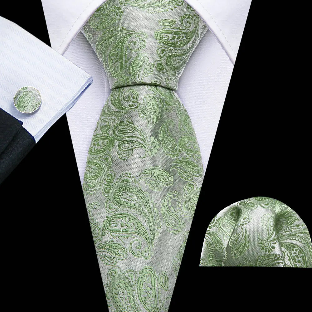 Green Luxury Silk Jacquard Floral Paisley Necktie