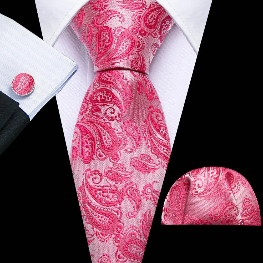 Pink Luxury Silk Jacquard Floral Paisley Necktie