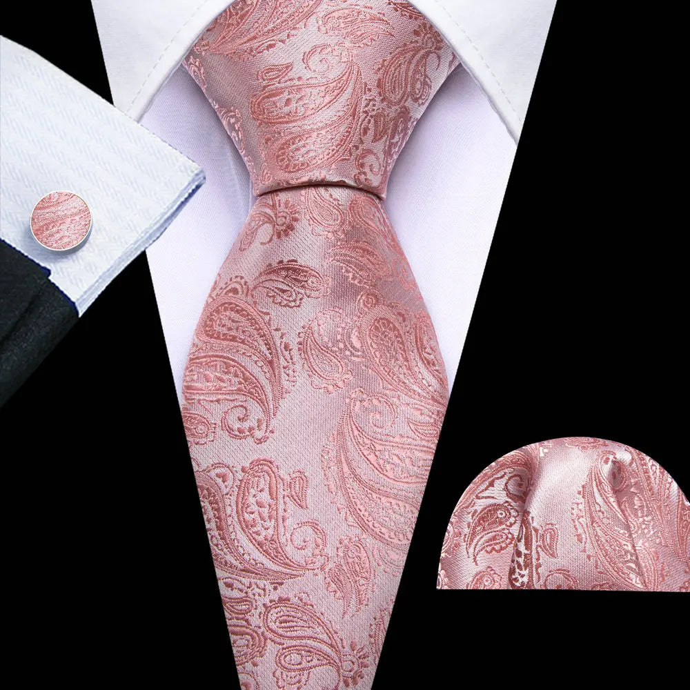 Pink Luxury Silk Jacquard Floral Paisley Necktie
