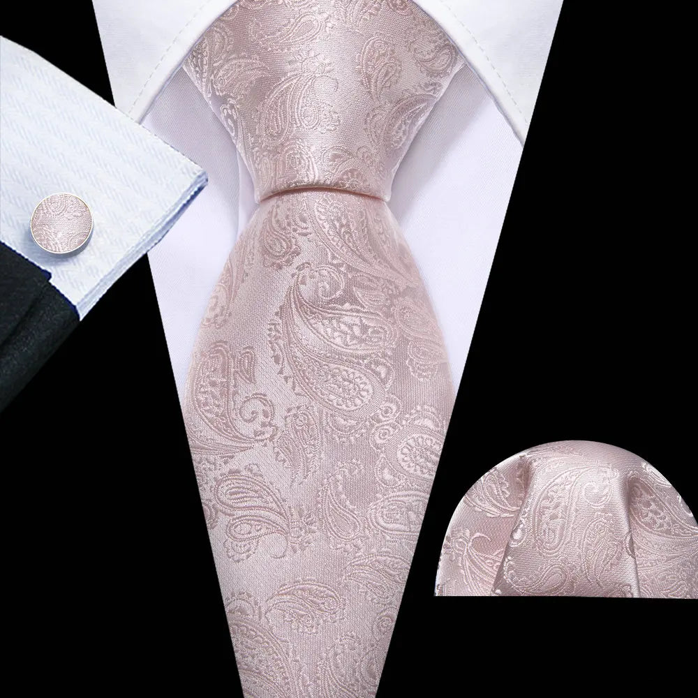 Beige Luxury Silk Jacquard Floral Paisley Necktie