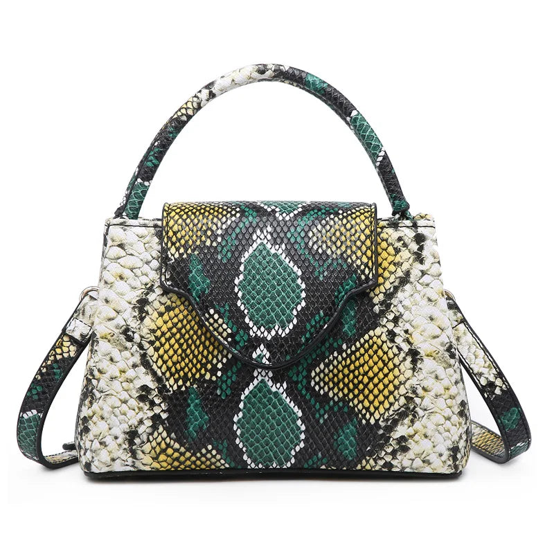 Green White Luxury Snake and Ostrich Leather Handbag