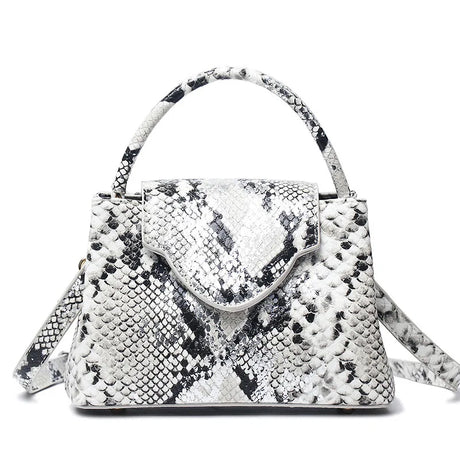 White Black Luxury Snake and Ostrich Leather Handbag