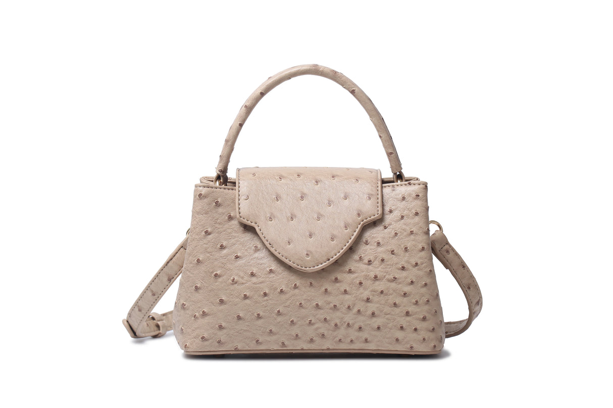 Beige Luxury Snake and Ostrich Leather Handbag