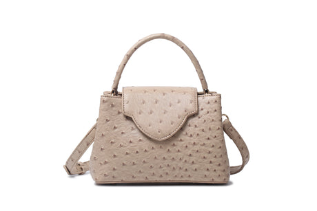 Beige Luxury Snake and Ostrich Leather Handbag