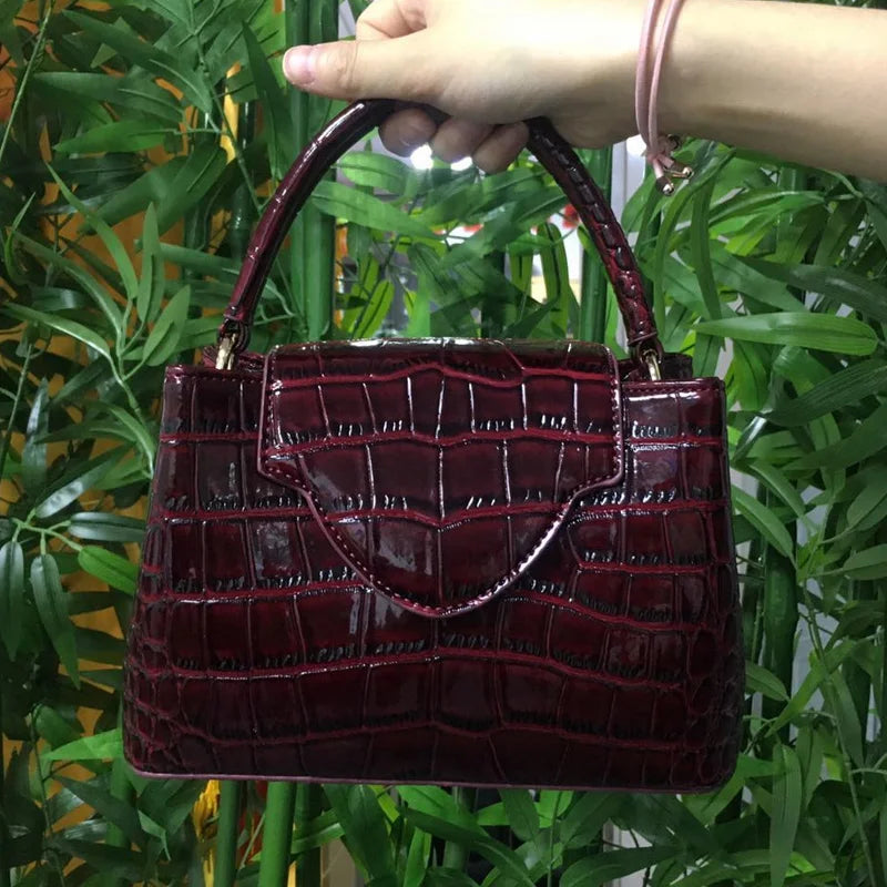 Red Luxury Snake and Ostrich Leather Handbag