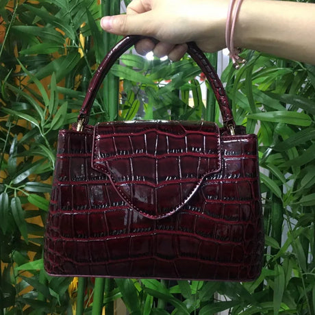 Red Luxury Snake and Ostrich Leather Handbag