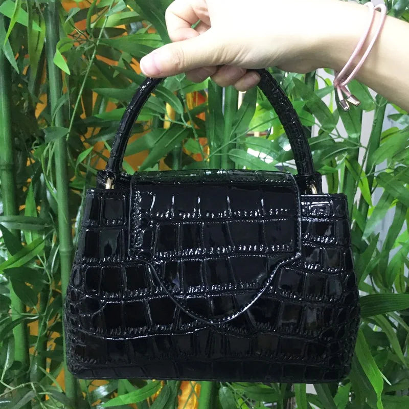 Black Luxury Snake and Ostrich Leather Handbag