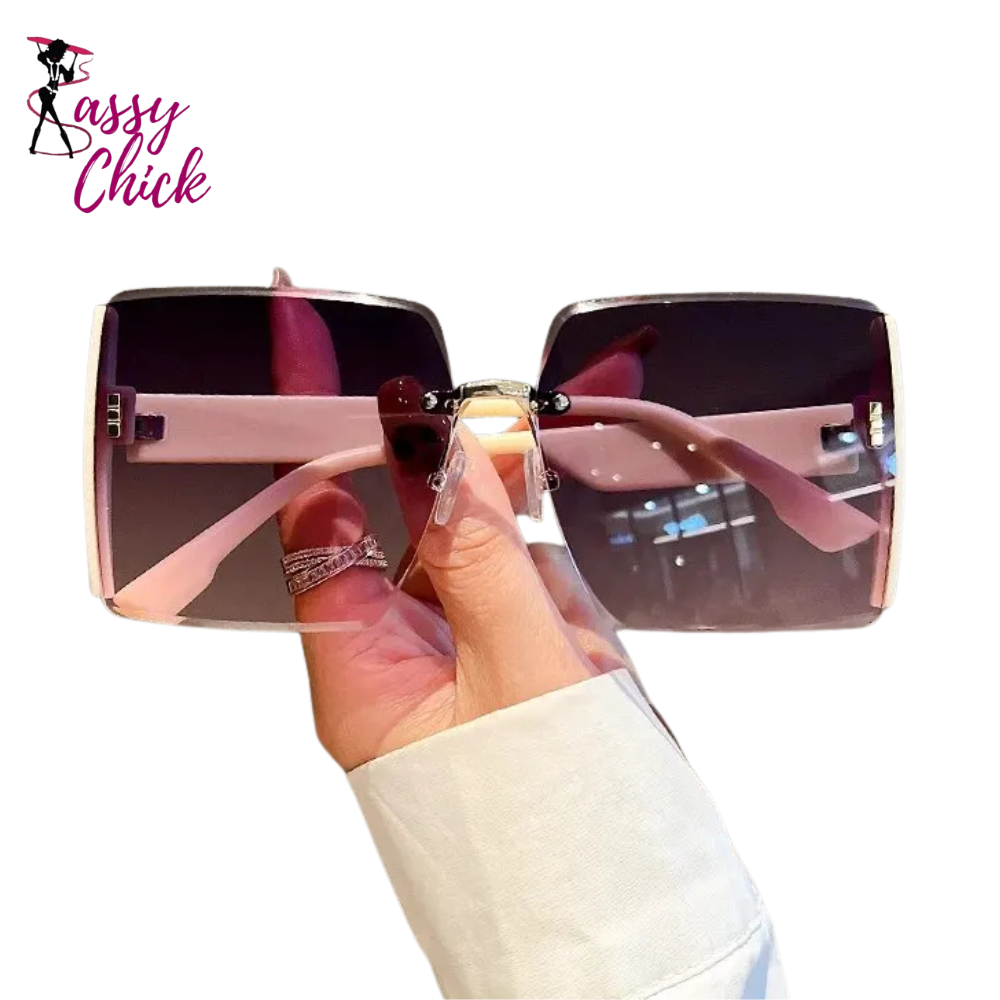 Luxury Square Frameless Retro Sunglasses Sassy Chick Logo