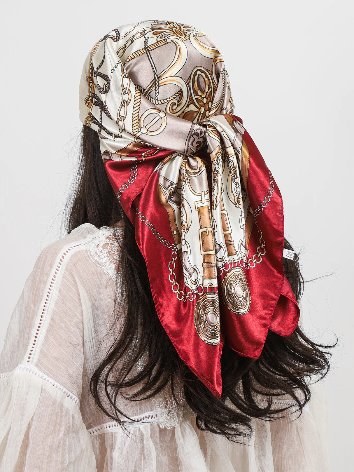 Red Luxury Square Silk Hijab Shawls Scarves Foulard Bandana