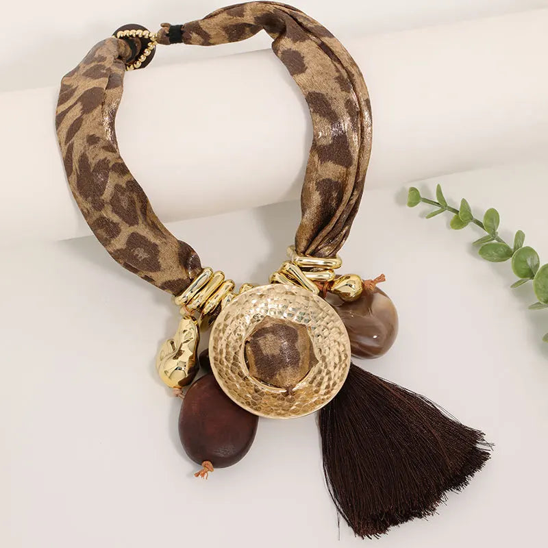 Brown Luxury Statement Leopard Tassel Necklace