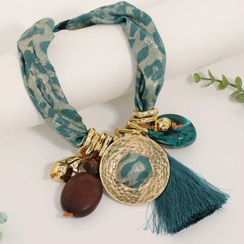 Blue Luxury Statement Leopard Tassel Necklace