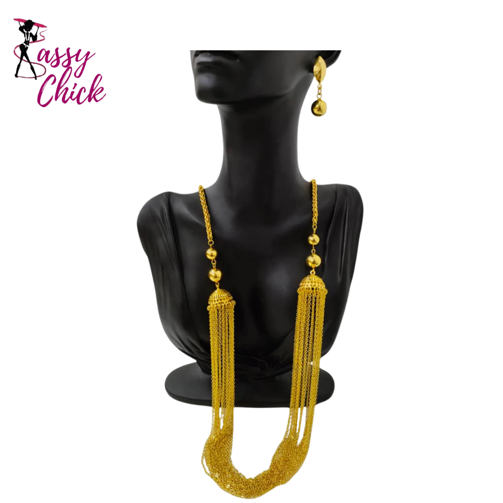 Luxury Tassel Jewelry Set Gold-Tone Long Necklace Sassy Chick Logo