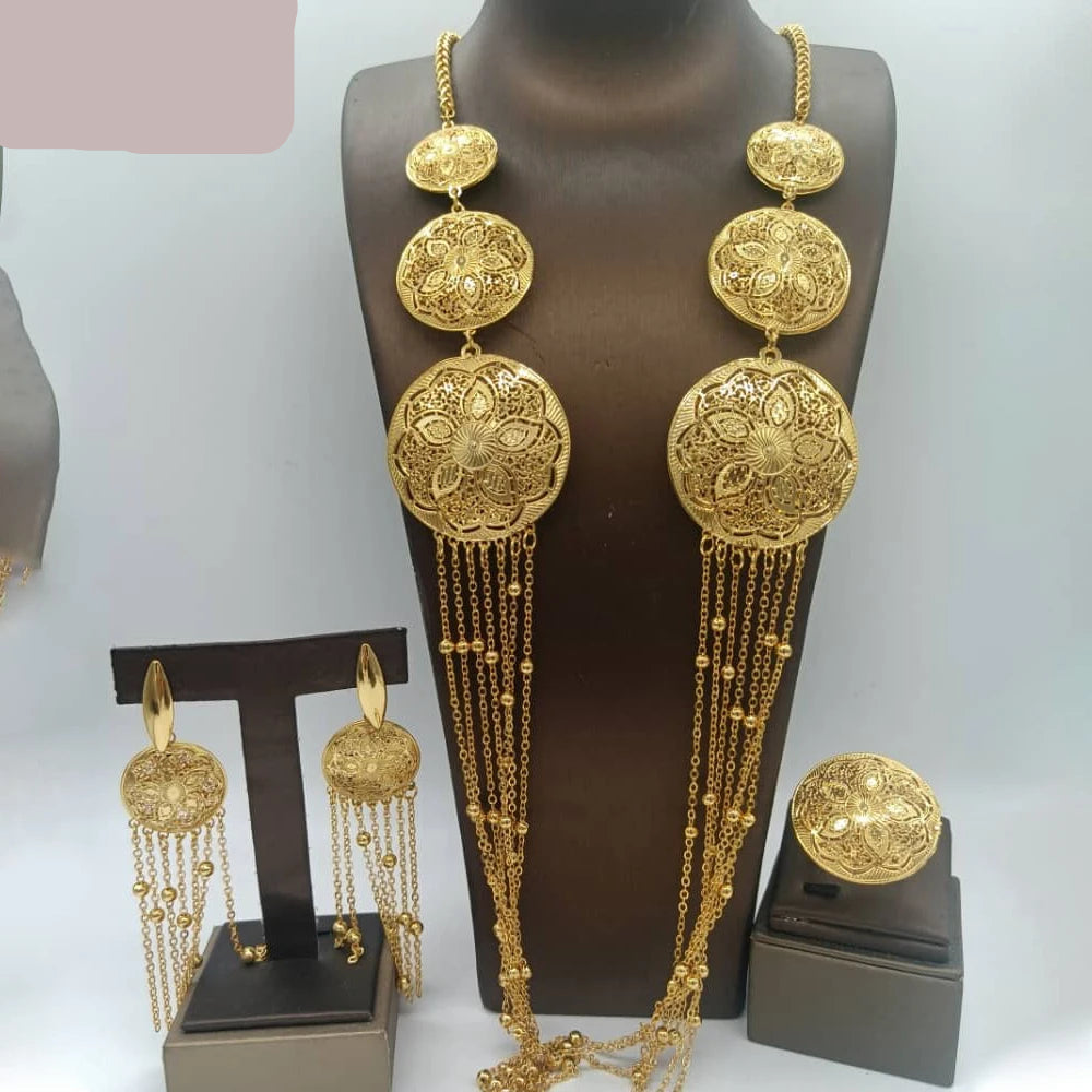 Gold Luxury Tassel Jewelry Set Gold-Tone Long Necklace