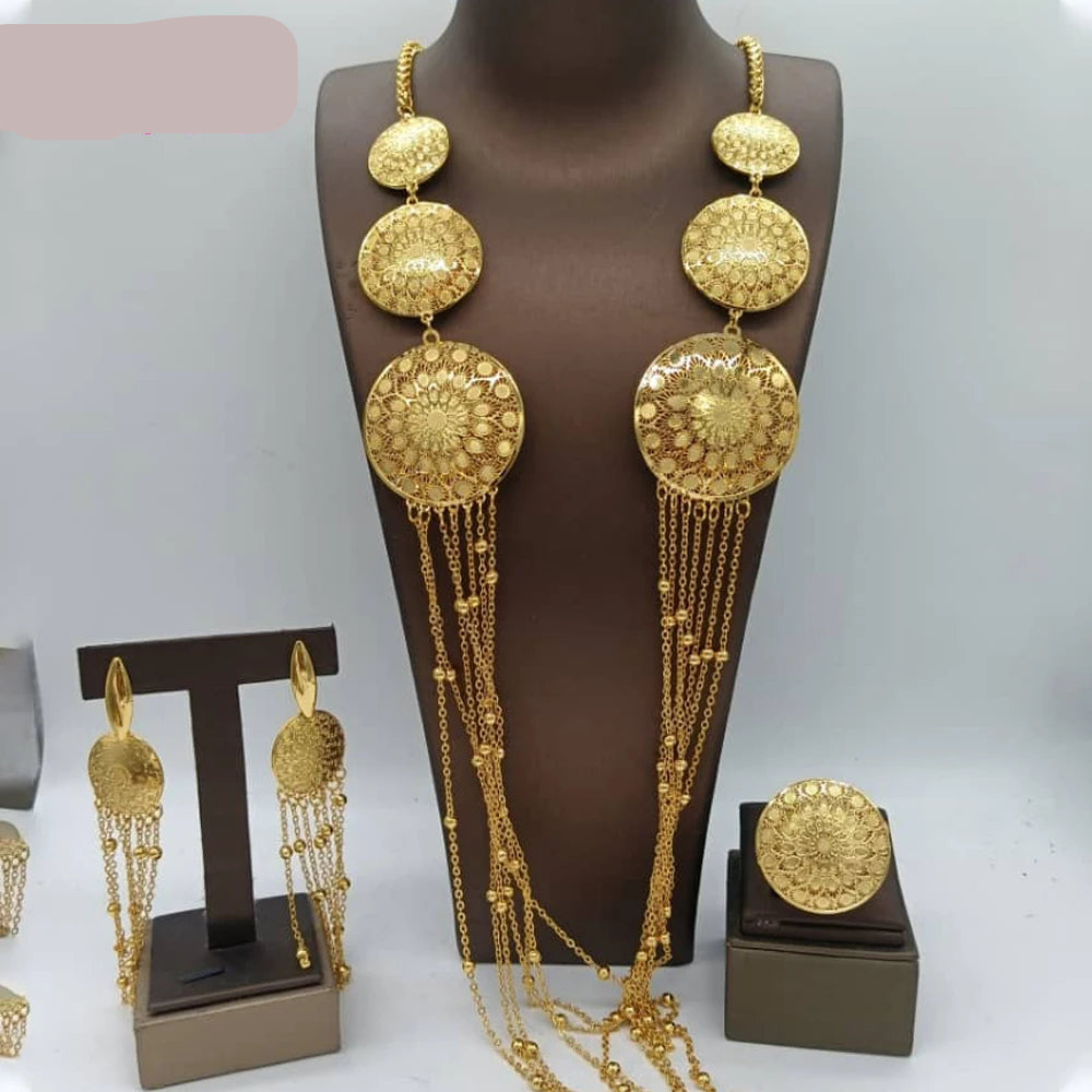 Gold Luxury Tassel Jewelry Set Gold-Tone Long Necklace