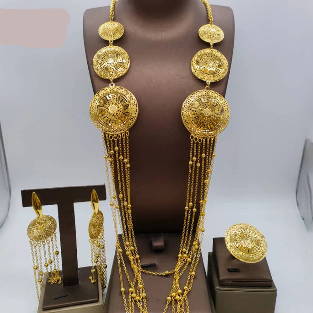 Gold Luxury Tassel Jewelry Set Gold-Tone Long Necklace