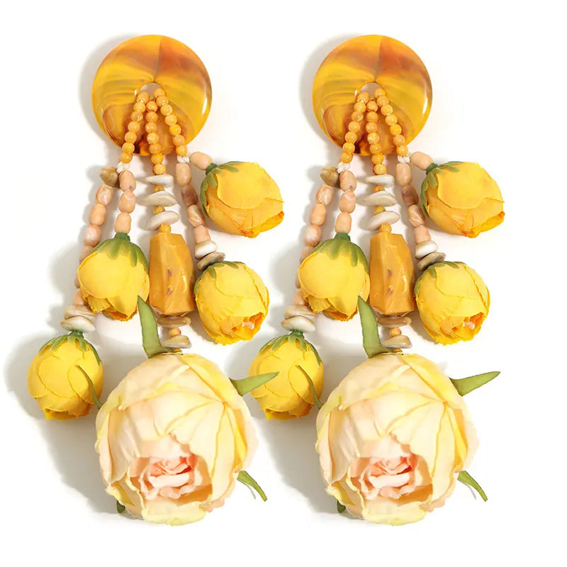 Yellow Luxury Vintage Fairy Simulation Rosebud Earrings