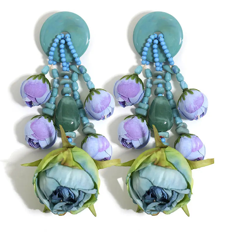 Blue Green Luxury Vintage Fairy Simulation Rosebud Earrings