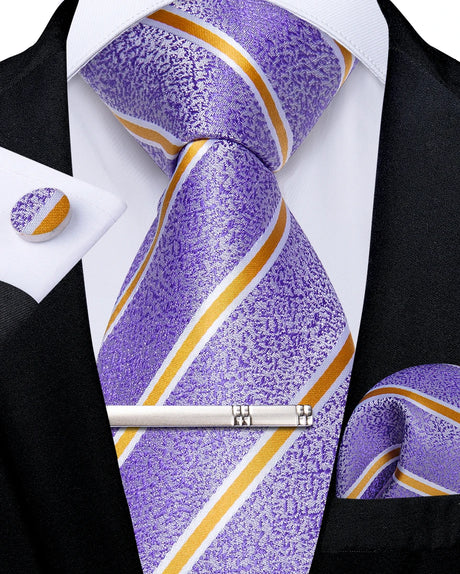 purple gold line pattern tie set