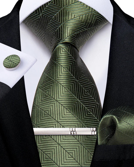 green geometric pattern tie set