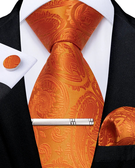 orange floral pattern tie set