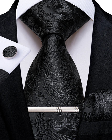 black floral pattern tie set