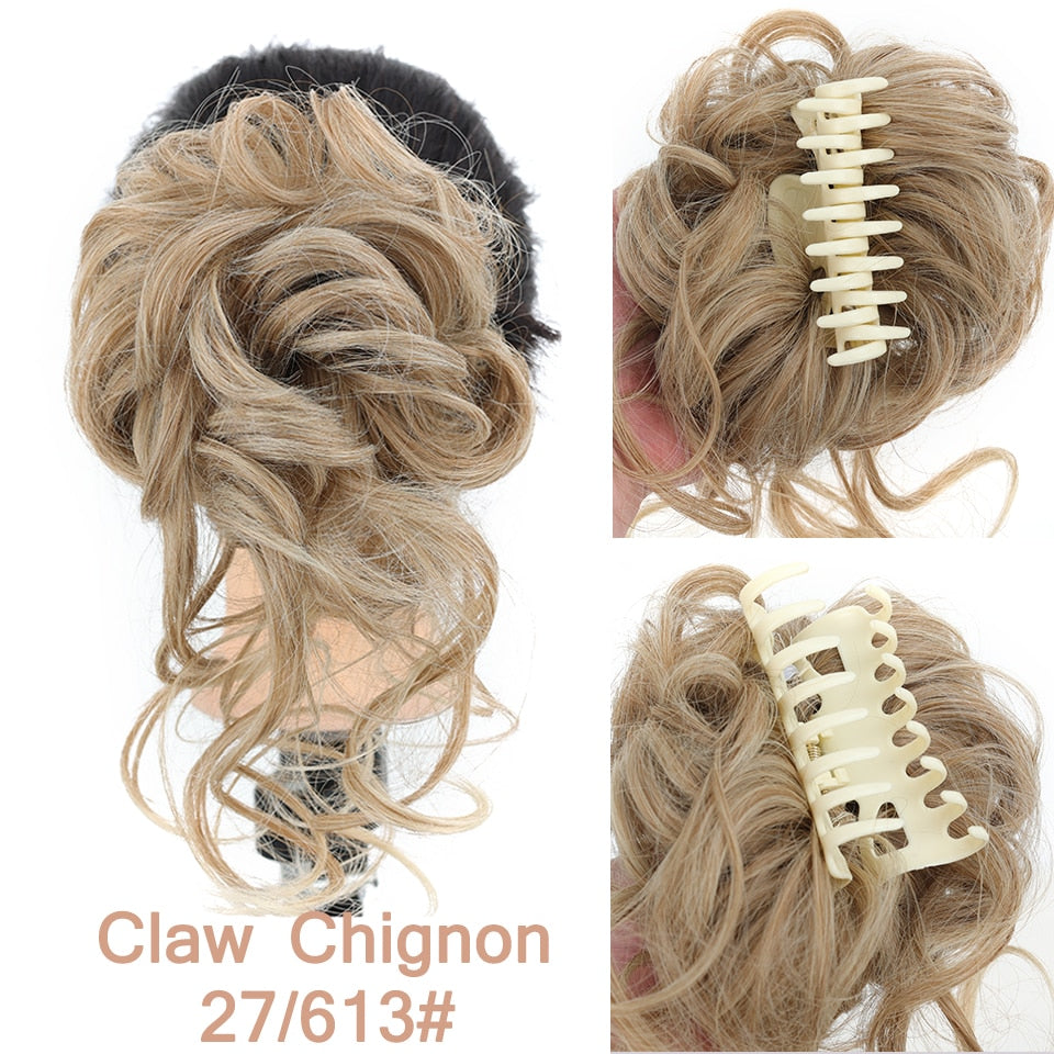 Bleach Blonde Messy Curly Claw Bun Hair Band