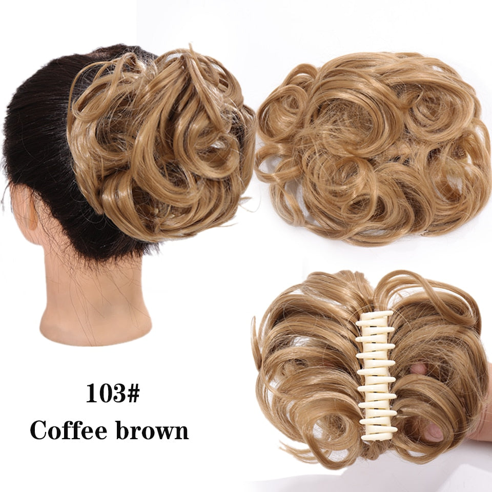 Ash Brown Messy Curly Claw Bun Hair Band