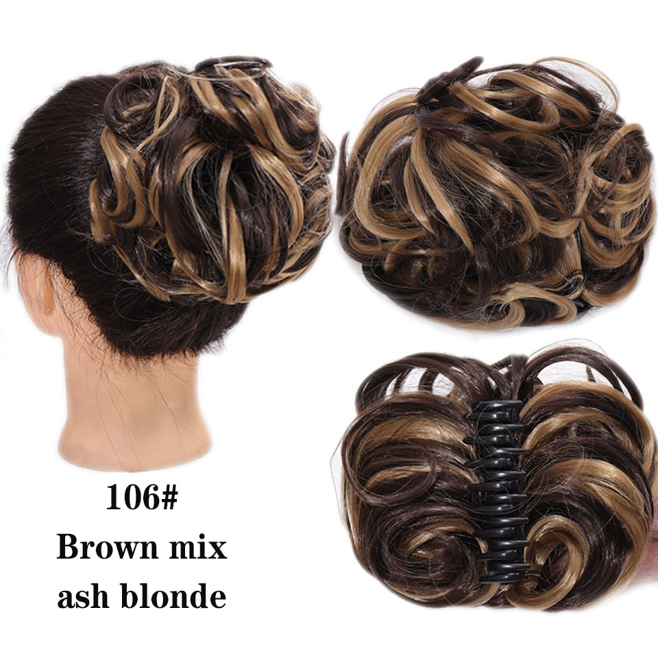 Highlight Brown Messy Curly Claw Bun Hair Band